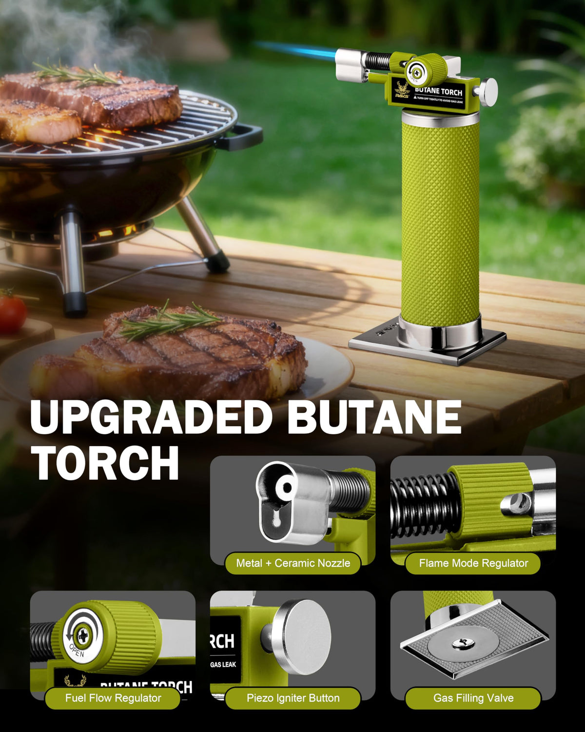 RAVS piezo ignition refillable design allows quick start and easy refills.