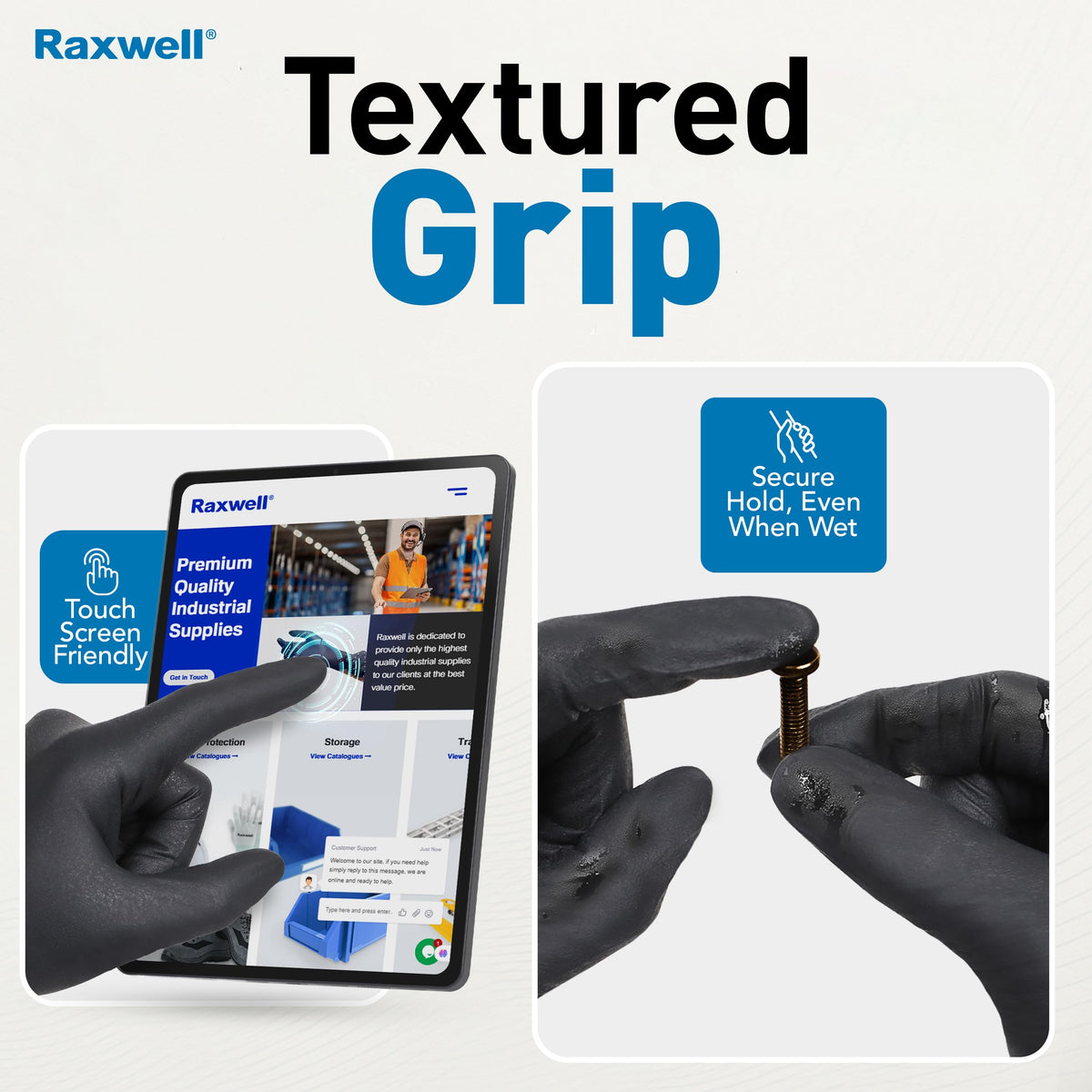 Raxwell gloves suitable for food-safe kitchen prep and serving.