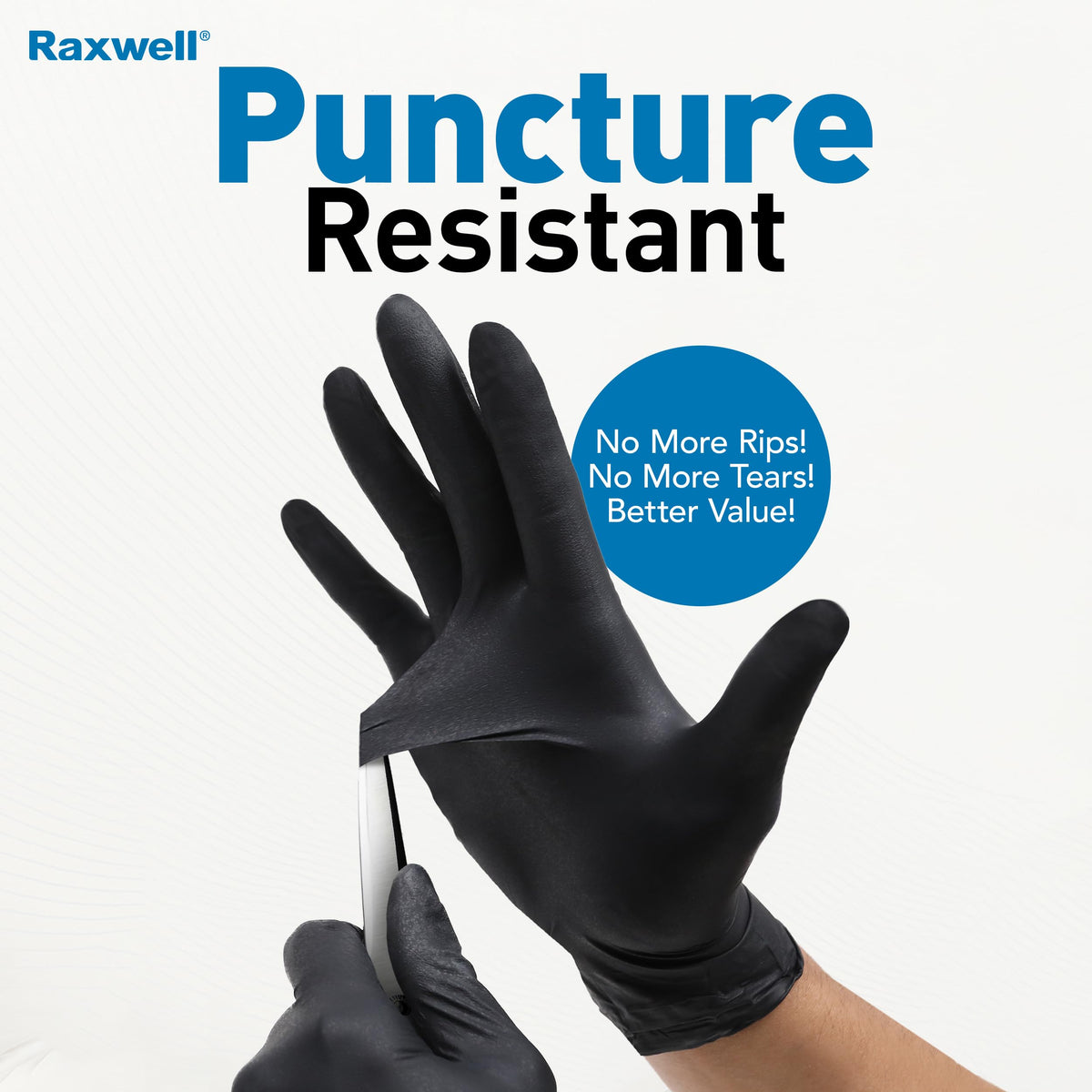 Raxwell nitrile gloves with textured grip for precise control during work.