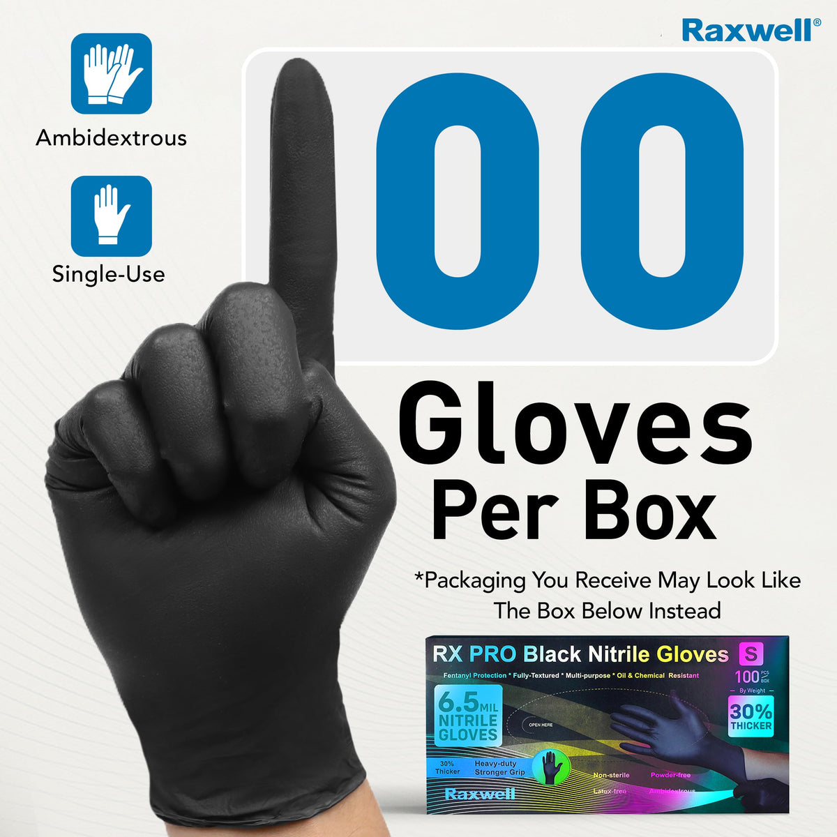 Raxwell XL-fit disposable gloves ensure comfortable wear.