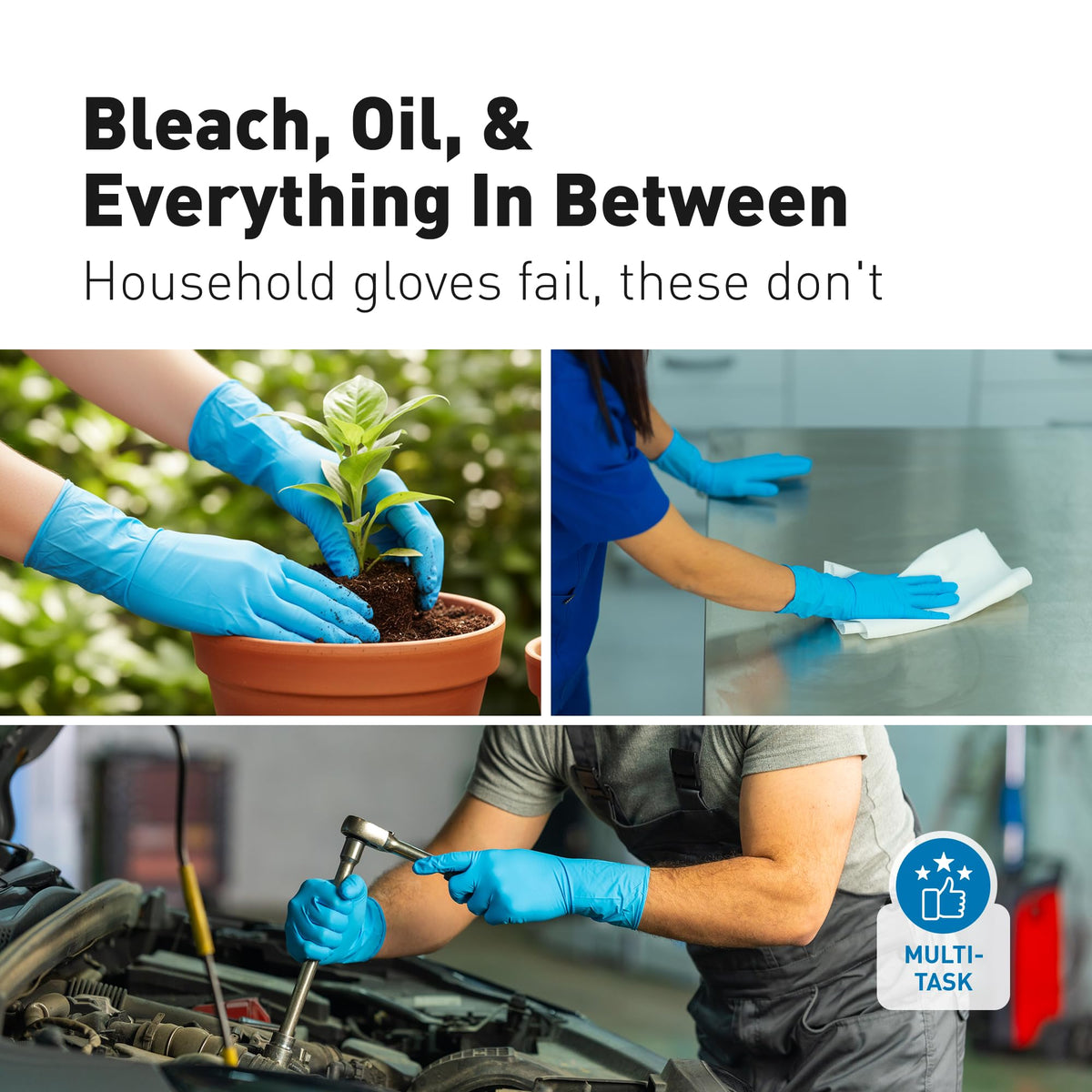 Latex-free Raxwell blue gloves designed for sensitive skin safety