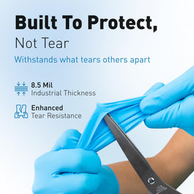 Powder-free blue nitrile gloves from Raxwell for clean and safe use
