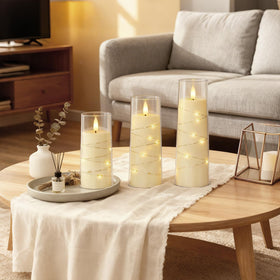 Raycare candle features a 3D wick design for a realistic flame effect.