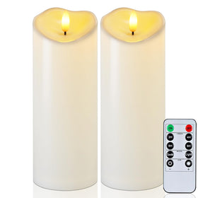 Raycare 8x3 ivory outdoor candle, side view, ambient glow