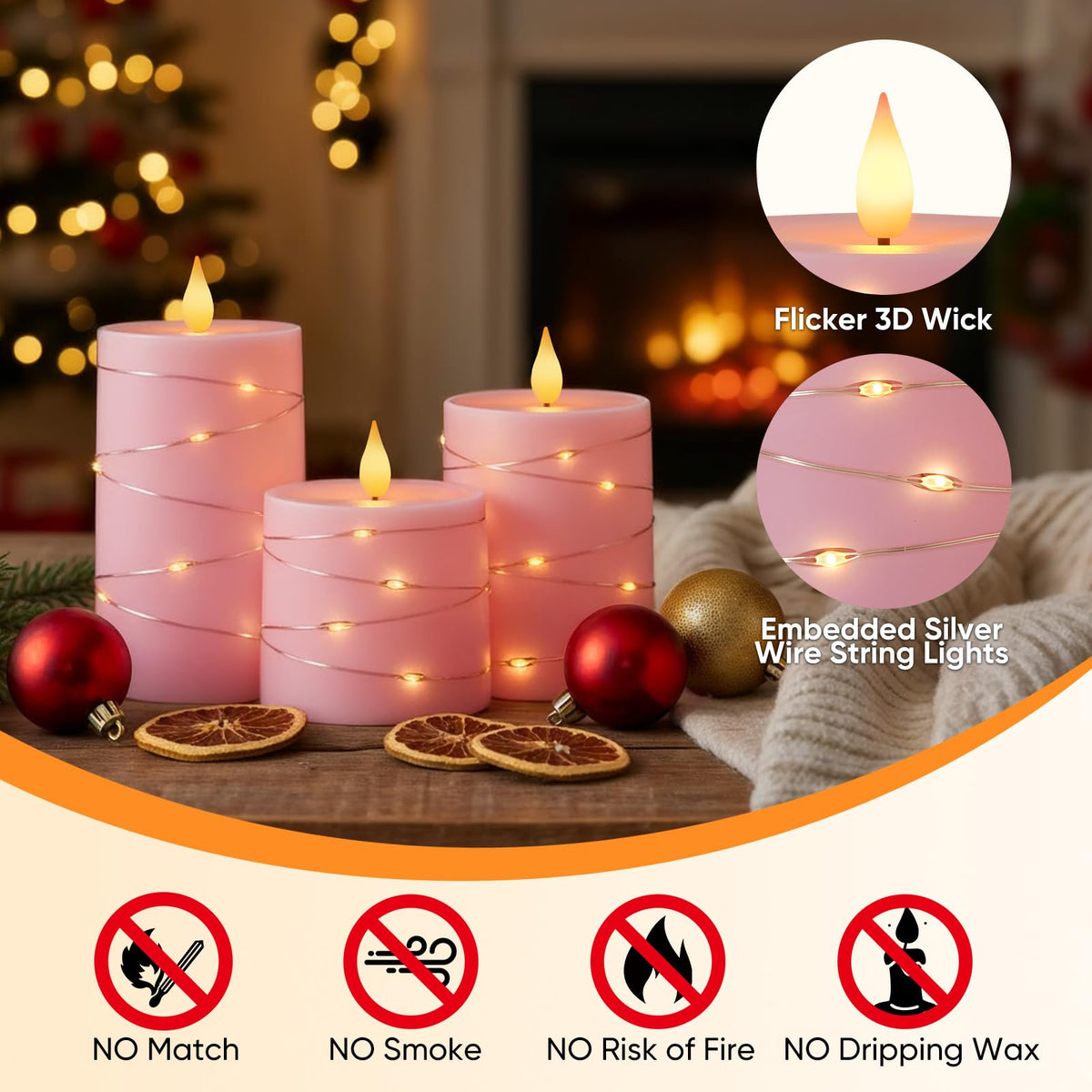 Raycare battery-powered candle backlit view highlighting long runtime