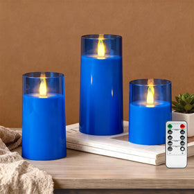 Raycare blue flameless candle 3x4 angle1 offers safe, warm ambiance for intimate dinners