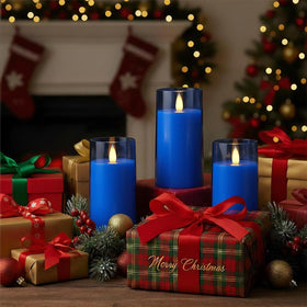 Raycare blue flameless candle 3x4 angle2 provides soft glow for romantic evenings