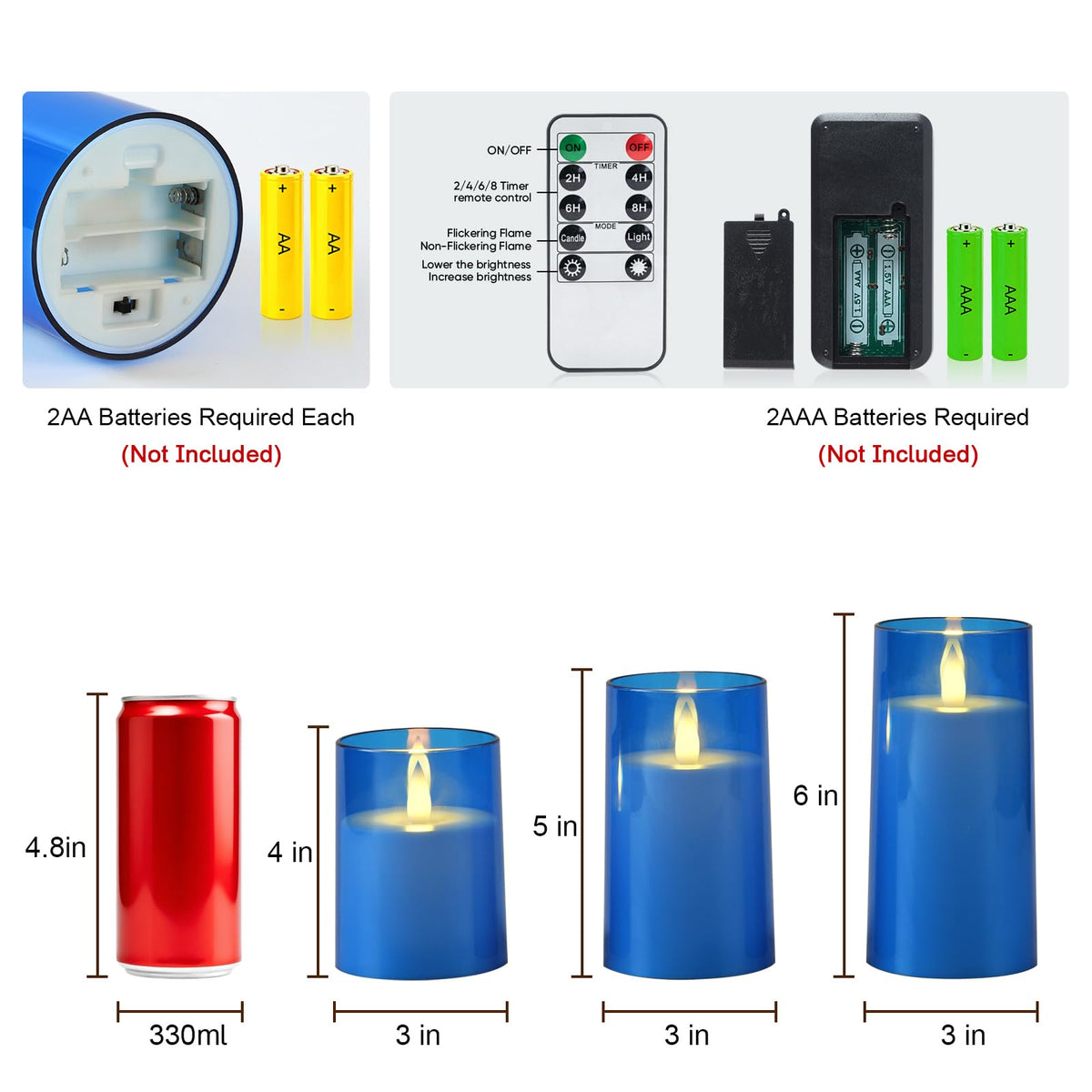 Raycare blue flameless candle 3x5 angle2 provides extended battery-powered glow for events