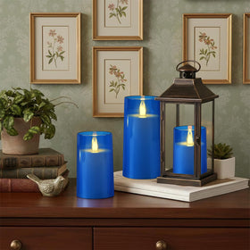 Raycare blue flameless candle 3x6 angle1 for long-lasting mood lighting