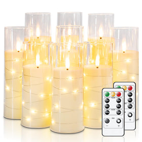 Raycare flameless ivory candle with embedded star string for ambient decoration.