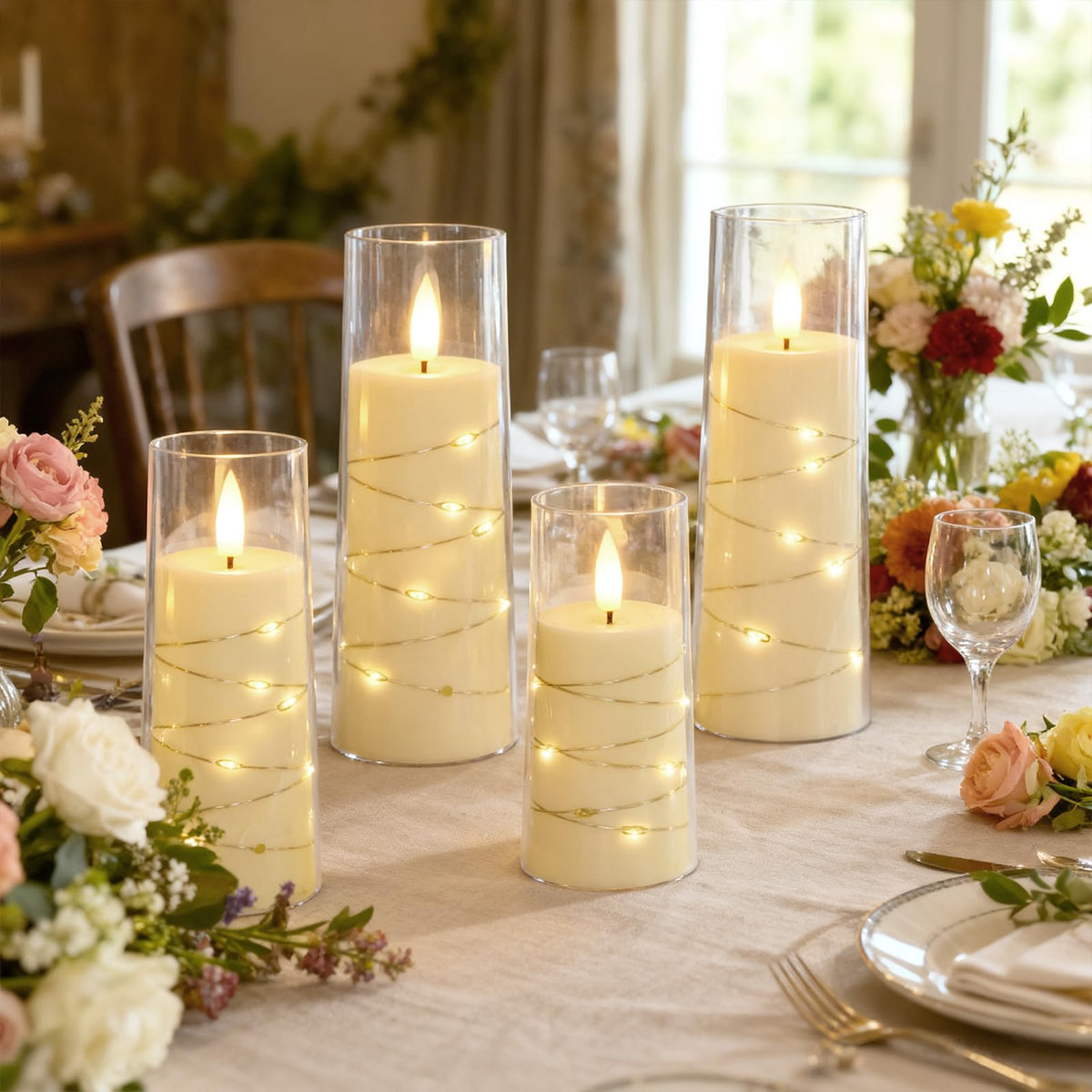 Raycare LED pillar candle with remote control for easy timing and modes.