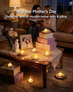 Raycare tea lights illuminate gifts and parties with soft, lasting brightness