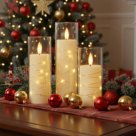 Raycare candles emit a warm yellow glow for cozy atmosphere.