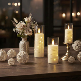 Raycare candles used as wedding or dinner party decor for elegant ambiance.