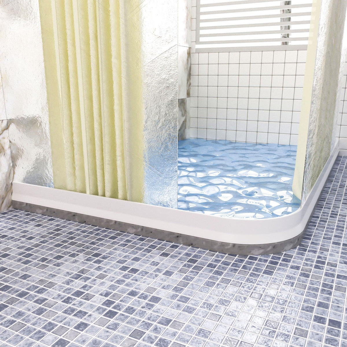 Raycity transparent 3-inch high shower dam offers minimal visual impact.