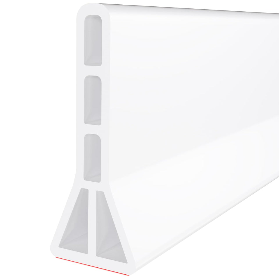 Raycity white 3-inch high shower dam forms a clear barrier keeping water contained.