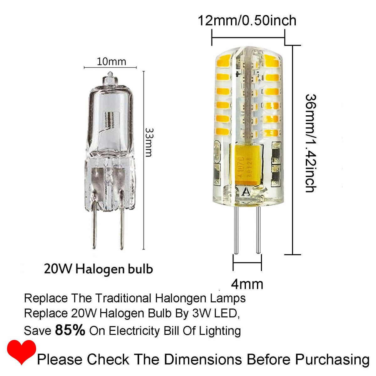 RA RAYHOO G4 LED bulb with 12mm diameter and 36mm length for easy retrofit.