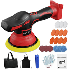 Rayleey cordless buffer polisher shown in use for smooth car polishing.