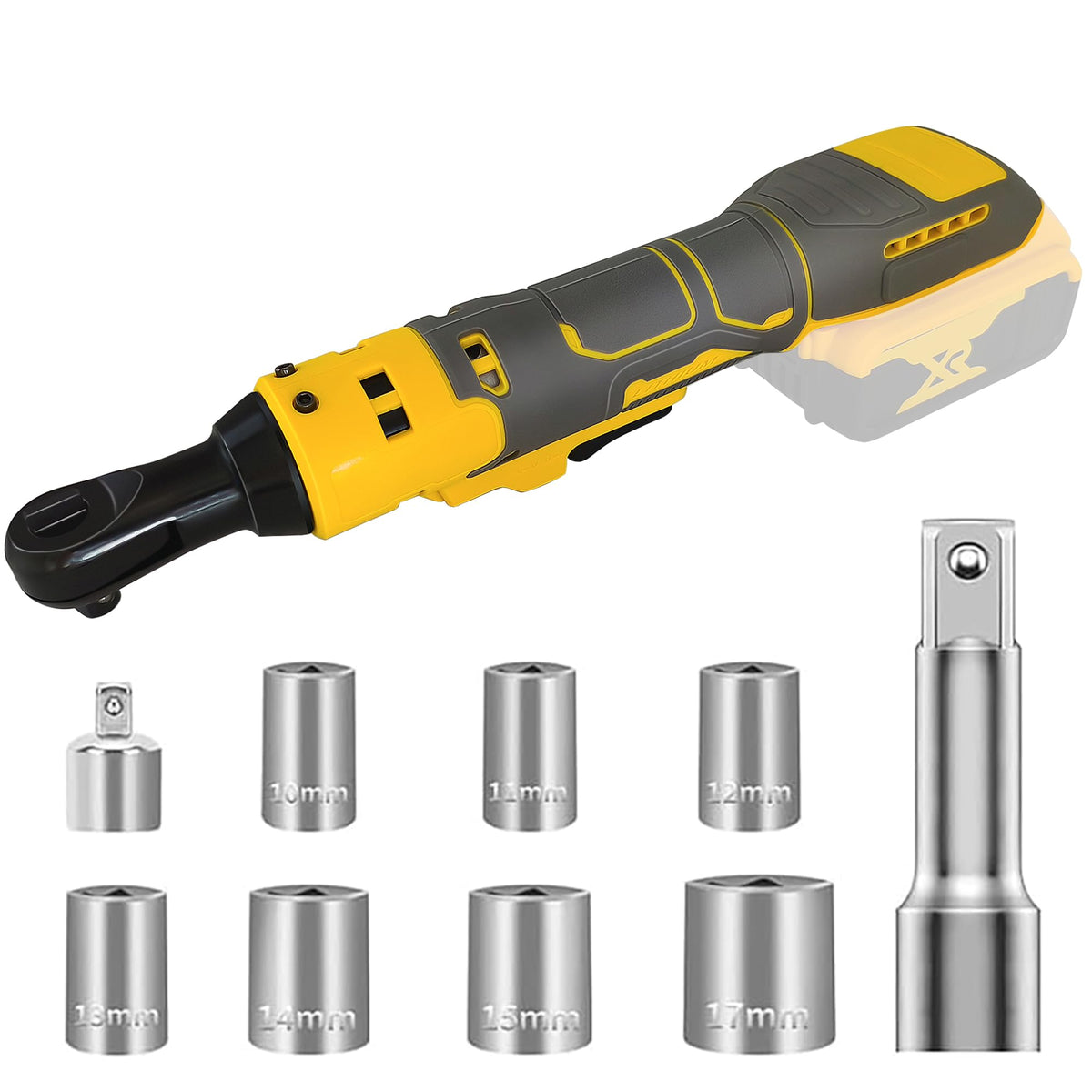 Rayleey cordless ratchet wrench showing DEWALT 20V compatibility for flexible power