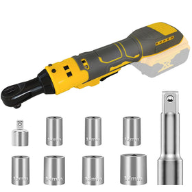 Rayleey cordless ratchet wrench showing DEWALT 20V compatibility for flexible power