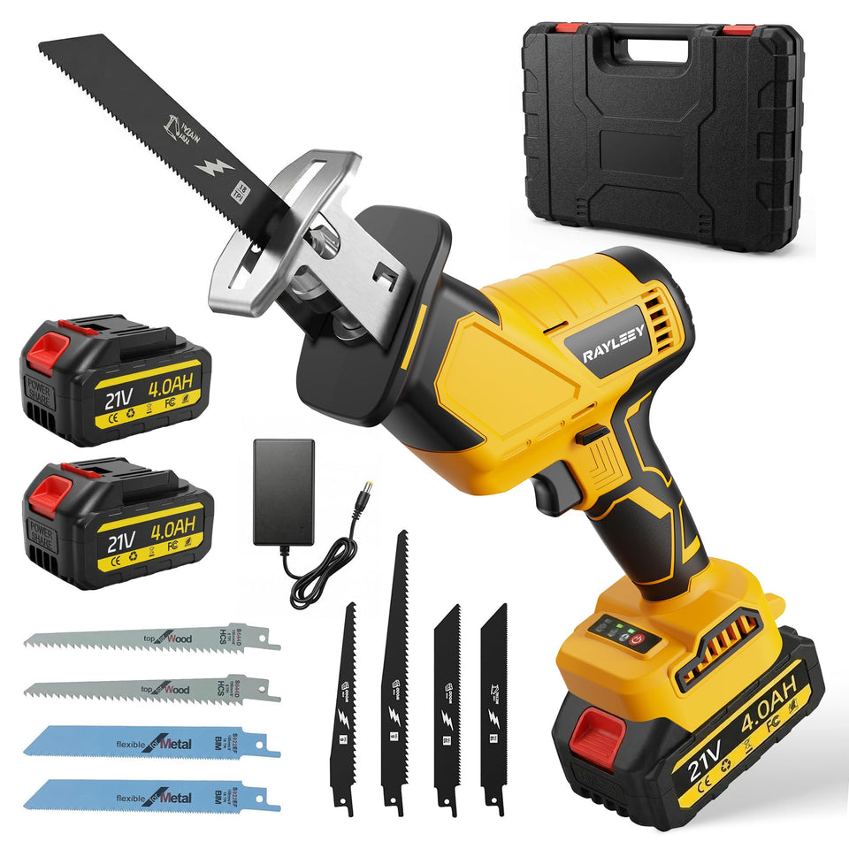 Rayleey cordless reciprocating saw front view showing compact design for precise cuts.