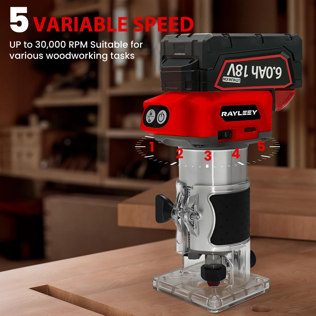 Rayleey router brushless motor for sustained power and efficiency.