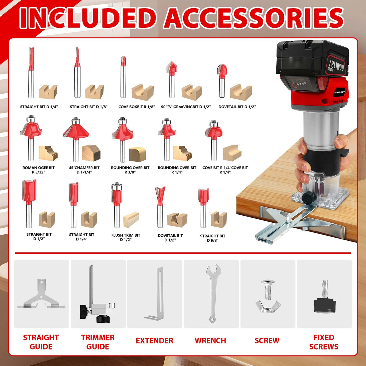 Rayleey trimmer guides with linear guide for accuracy.