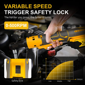 Rayleey variable-speed trigger, forward/reverse, and safety lock in action