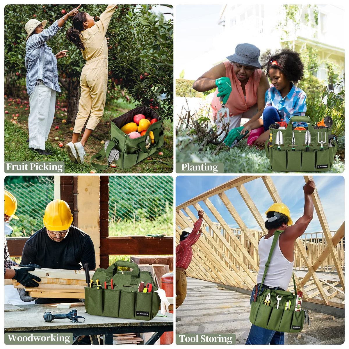Raynesys Garden Tote Bag has ample capacity for tools, seeds, and accessories.