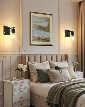 Rayogale modern black wall sconce lighting a hallway and entryway.