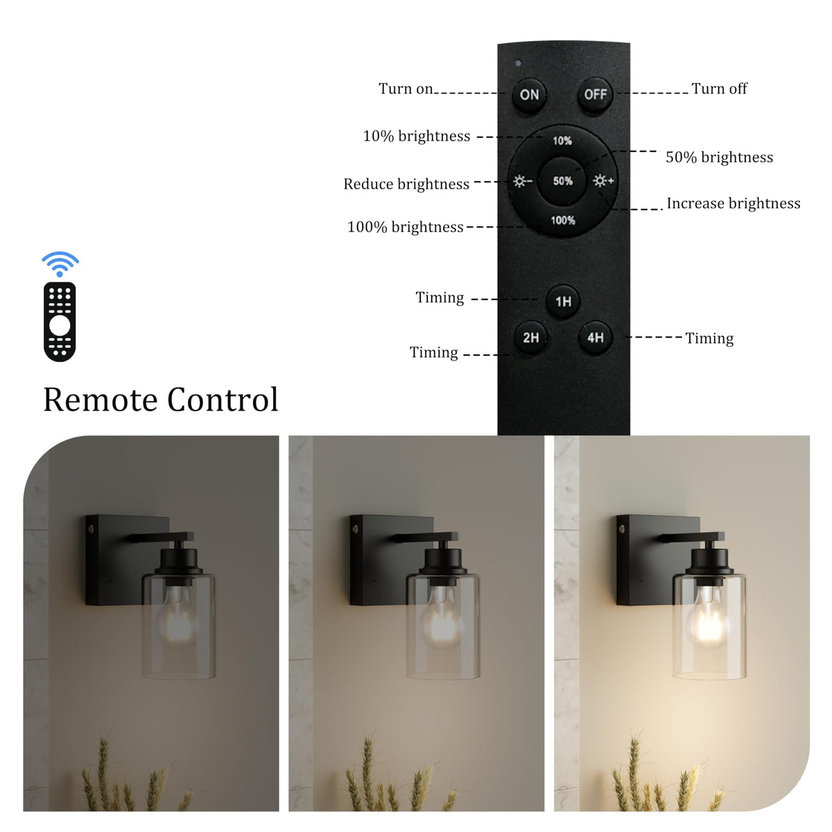 Rayogale wall sconce with remote control for convenient brightness adjustments.