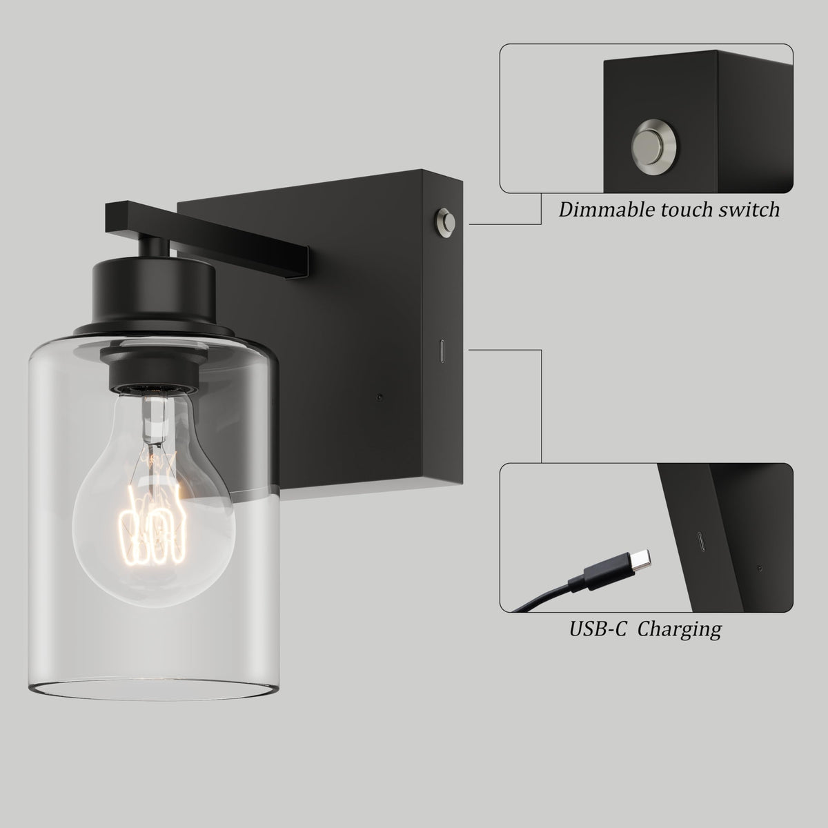 Rayogale wall sconce showing touch-control dimming feature.
