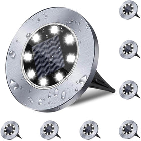 Rayolon solar ground light with 4-6 inch diameter brightens pathways for safer night walking.