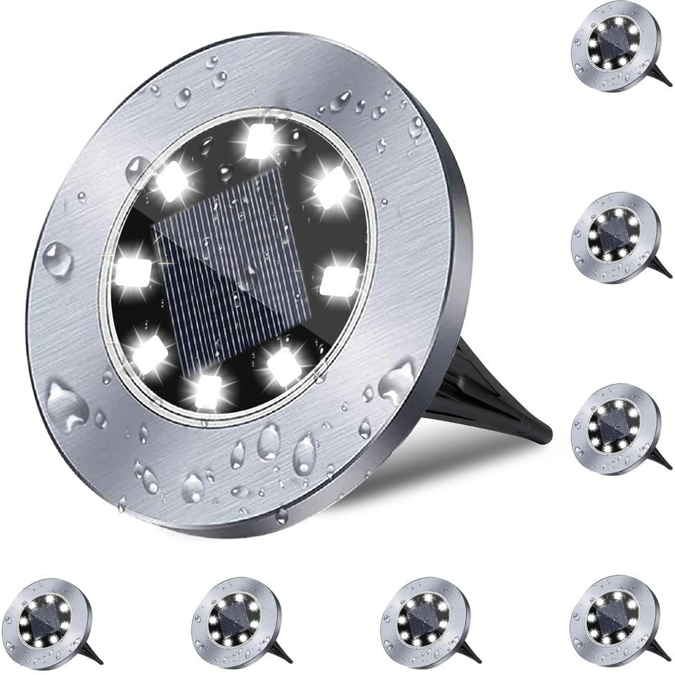 Rayolon solar ground light with 4-6 inch diameter brightens pathways for safer night walking.