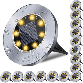 Rayolon solar ground light 8-LED disk brightens walkways for safe night guidance