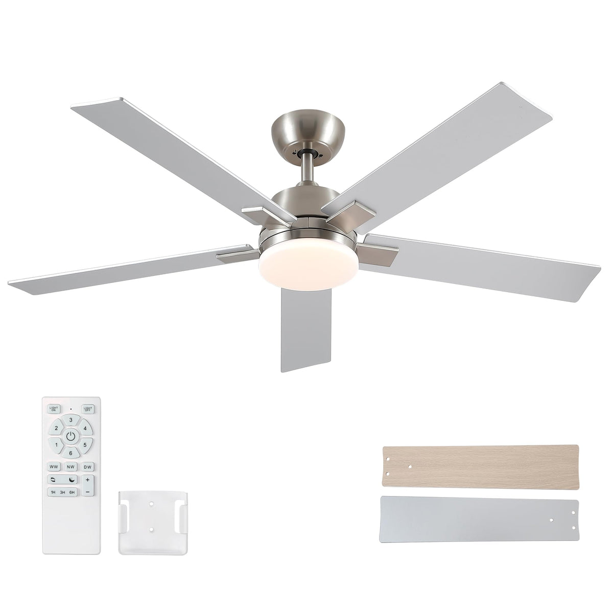 Rayqueen 52-inch ceiling fan with remote and brushed nickel finish for living rooms