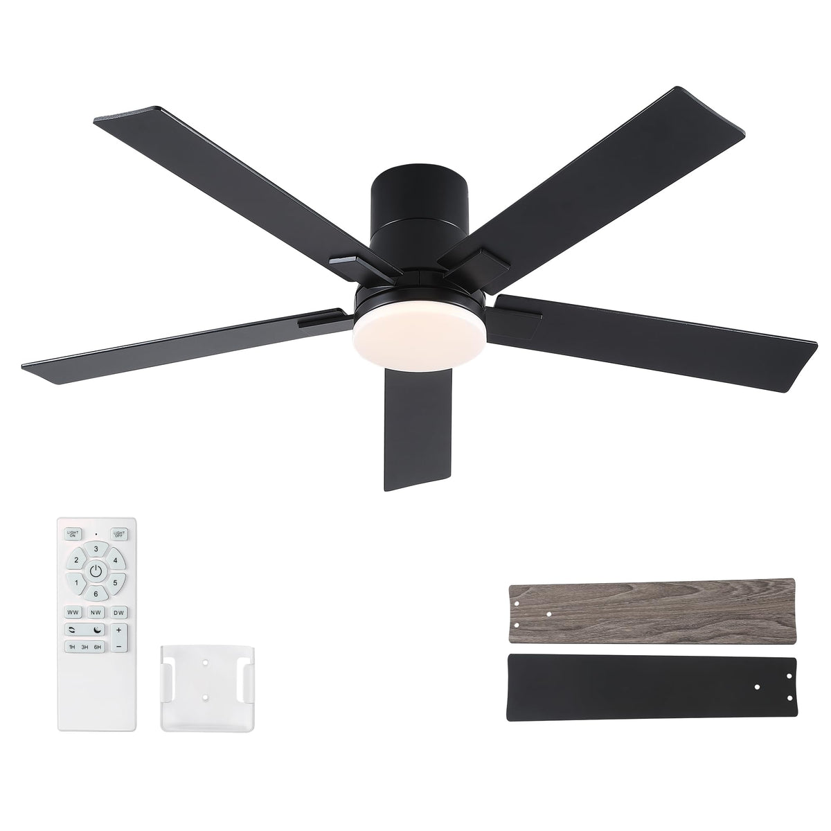 Rayqueen 52-inch fan with matte black blades delivers quiet, efficient cooling.