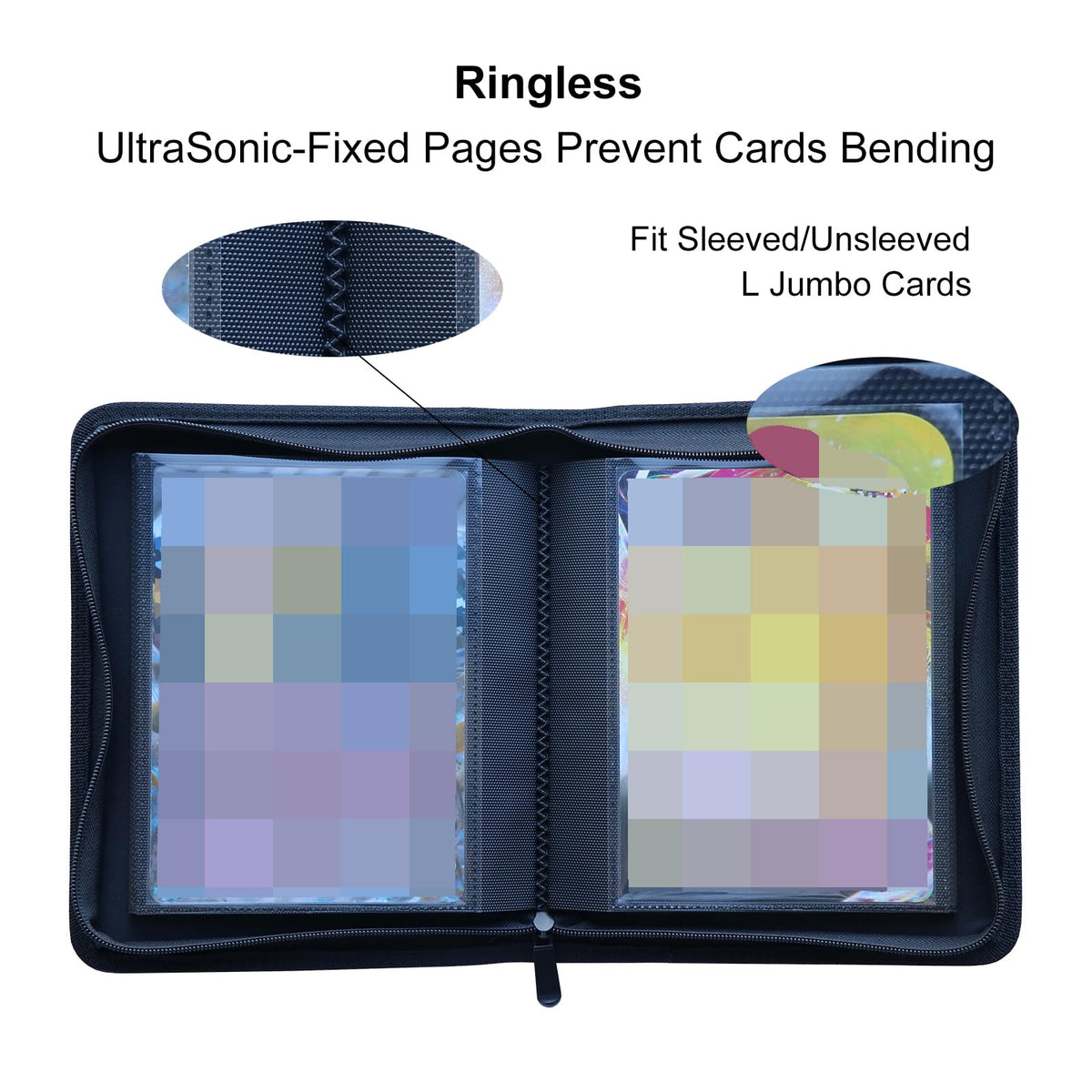 Rayvol jumbo binder open pages reveal double‑sided pockets for easy viewing.