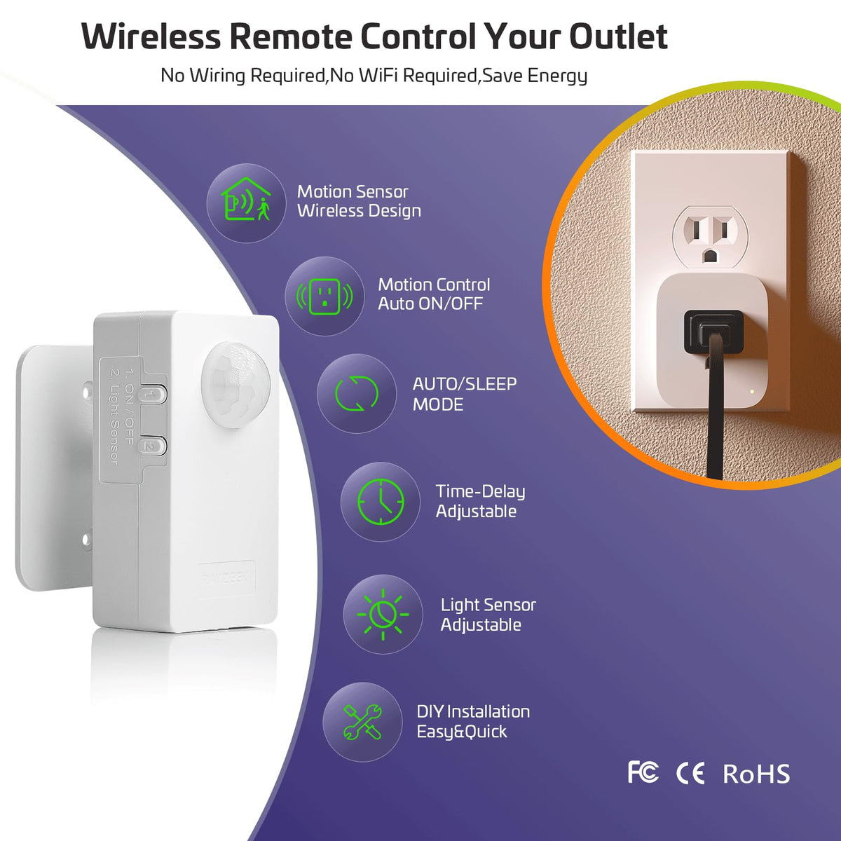Rayzeek motion sensor detects movement to automate lighting and devices.