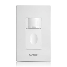 Rayzeek motion sensor switch front view shows compact, wall-mount design.
