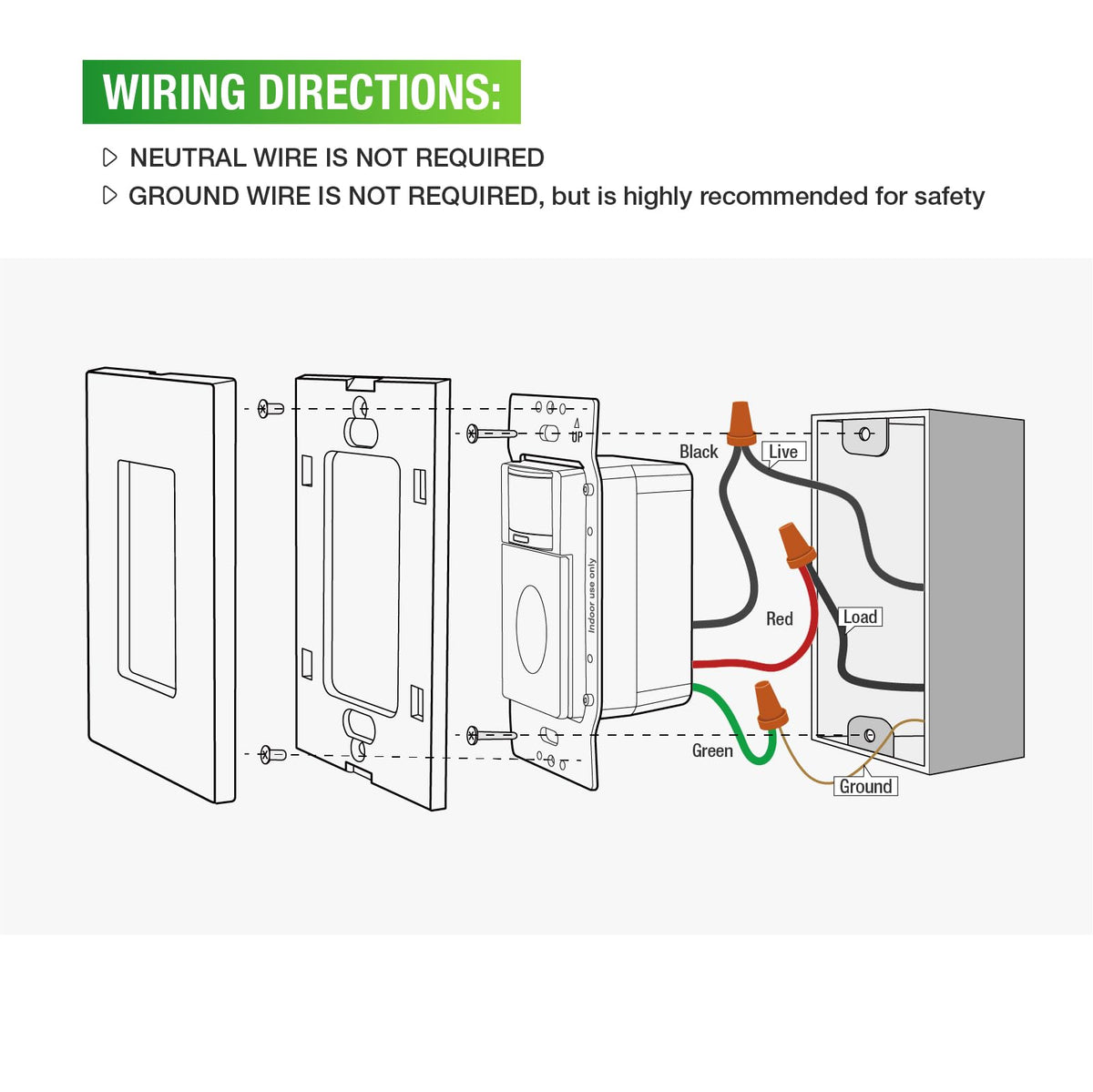 Rayzeek motion sensor switch LED-compatible image demonstrates fixture compatibility.