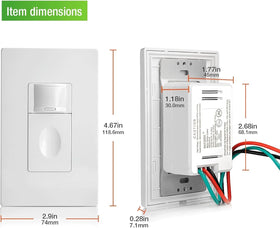 Rayzeek motion sensor switch two-wire installation reinforces neutral-free wiring.