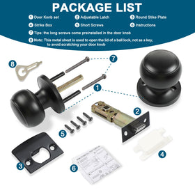 RAZCC door knob matte black interior set suitable for hallway and closet applications