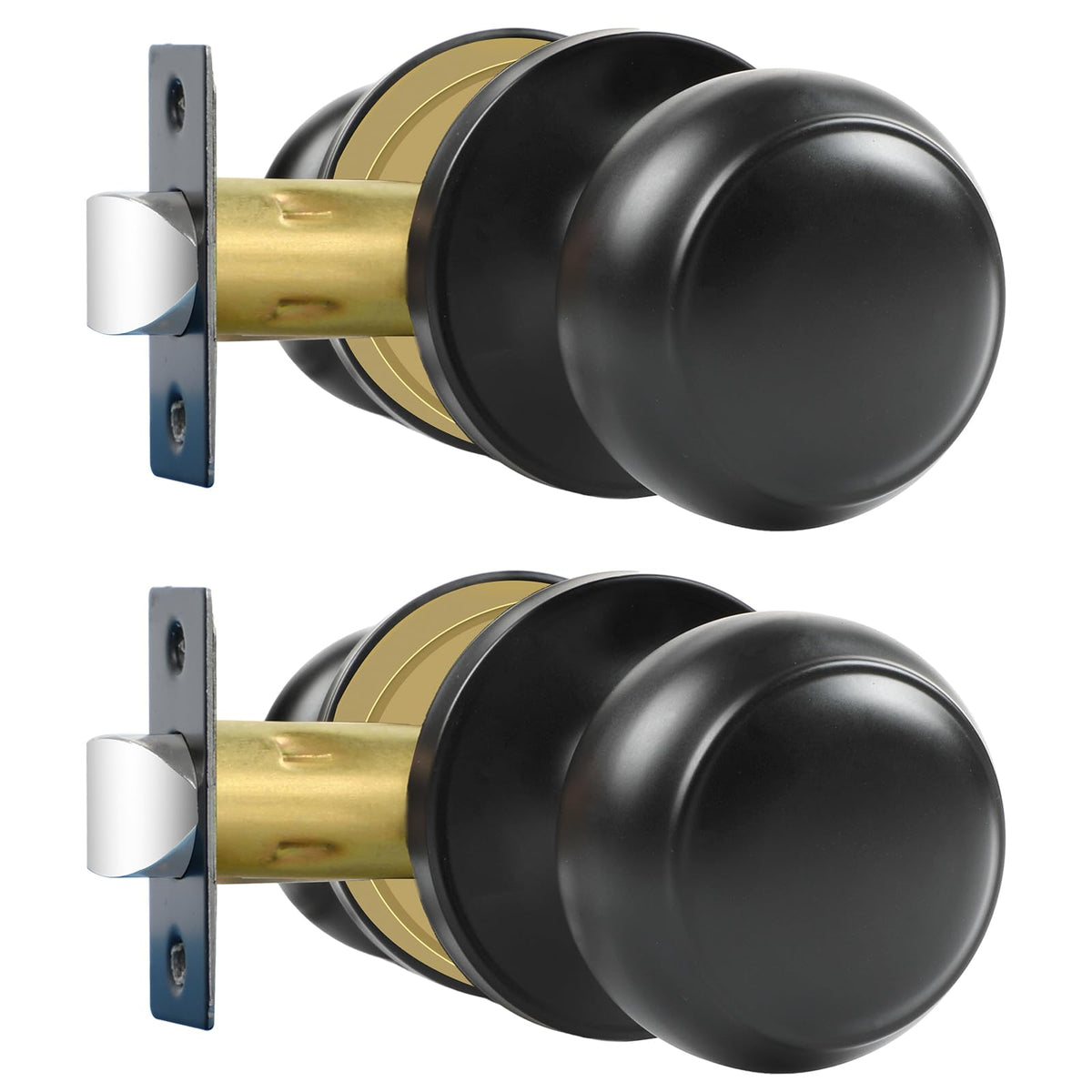 RAZCC Passage door knob pair in matte black for interior doors with durable finish
