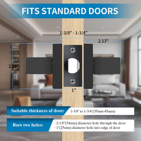 RAZCC matte black lever fits standard doors 1-3/8 to 1-3/4 inches.