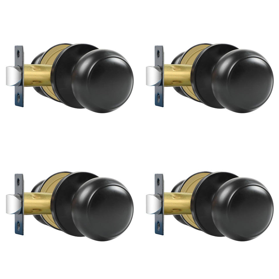 RAZCC passage knob front view shows a sleek matte black finish for a modern hallway.