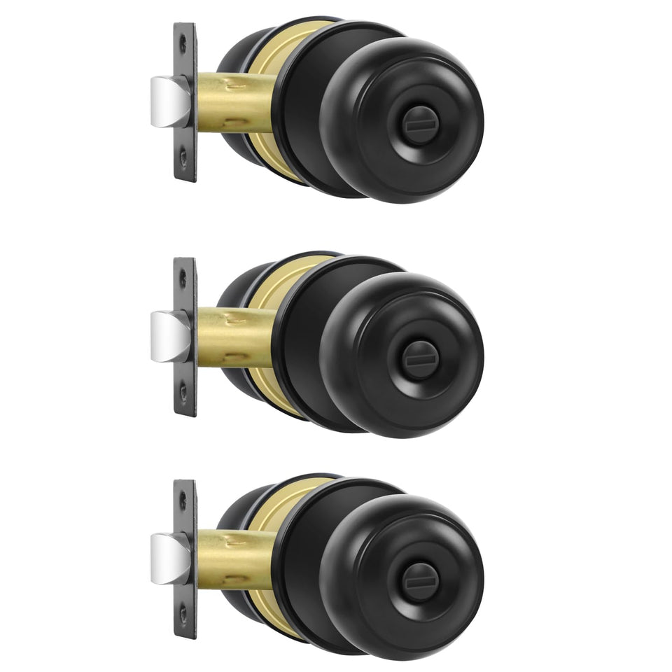 RAZCC privacy door knobs – front view with matte black finish for durable interior doors.