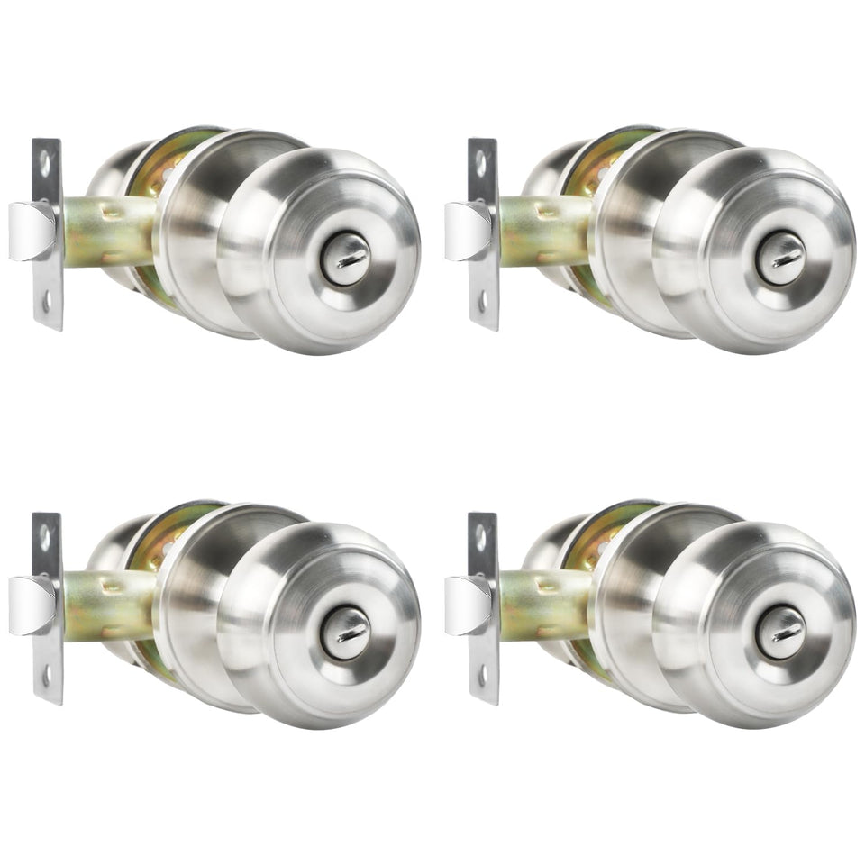 RAZCC privacy door knobs 4-pack satin nickel for secure bedroom and bathroom privacy