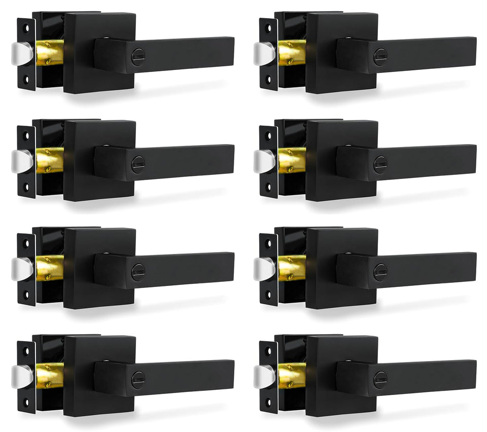 RAZCC privacy door lever matte black front view shows durable, modern interior hardware.