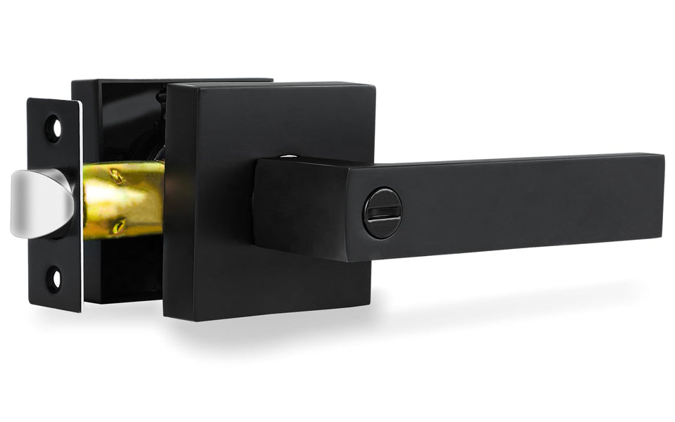 RAZCC privacy interior door lever in matte black with a durable square design.